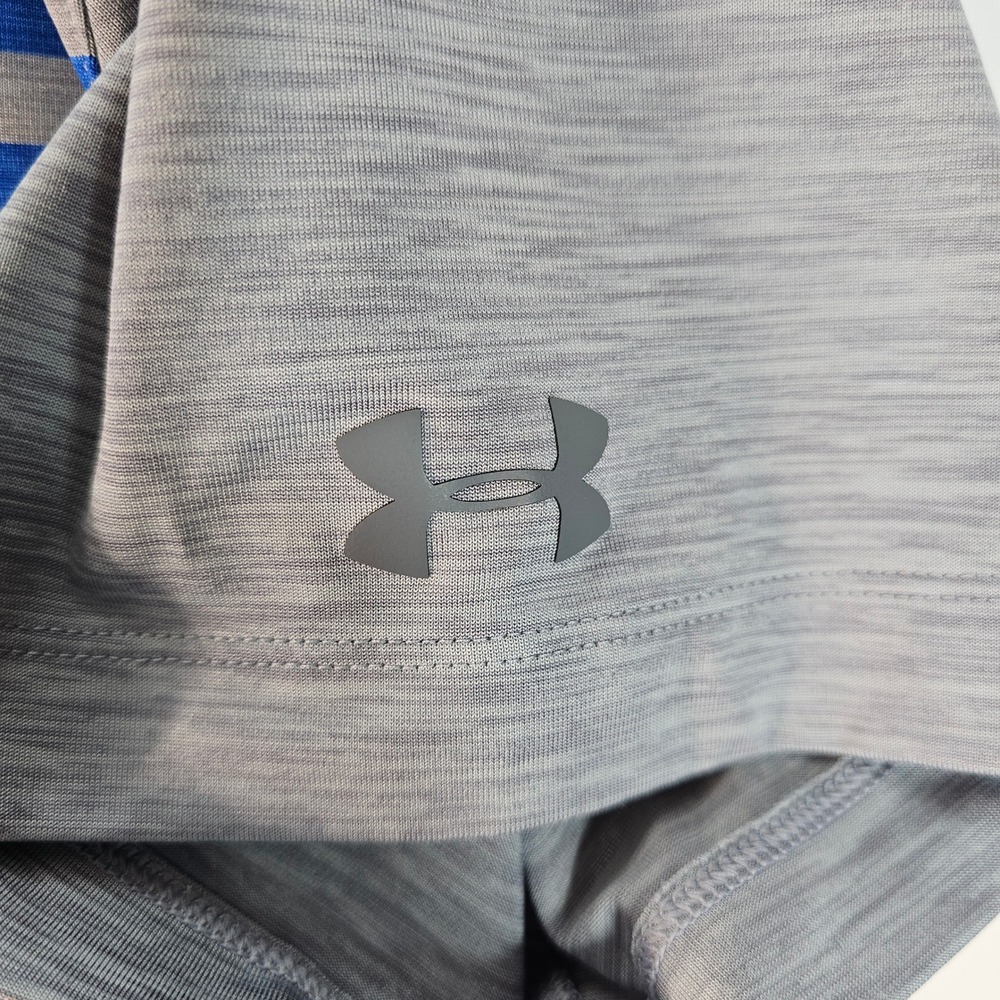 Under Armour Men HeatGear Polo Shirt XL Blue Grey Striped Golf Loose Fit CC 1972 - Picture 4 of 7